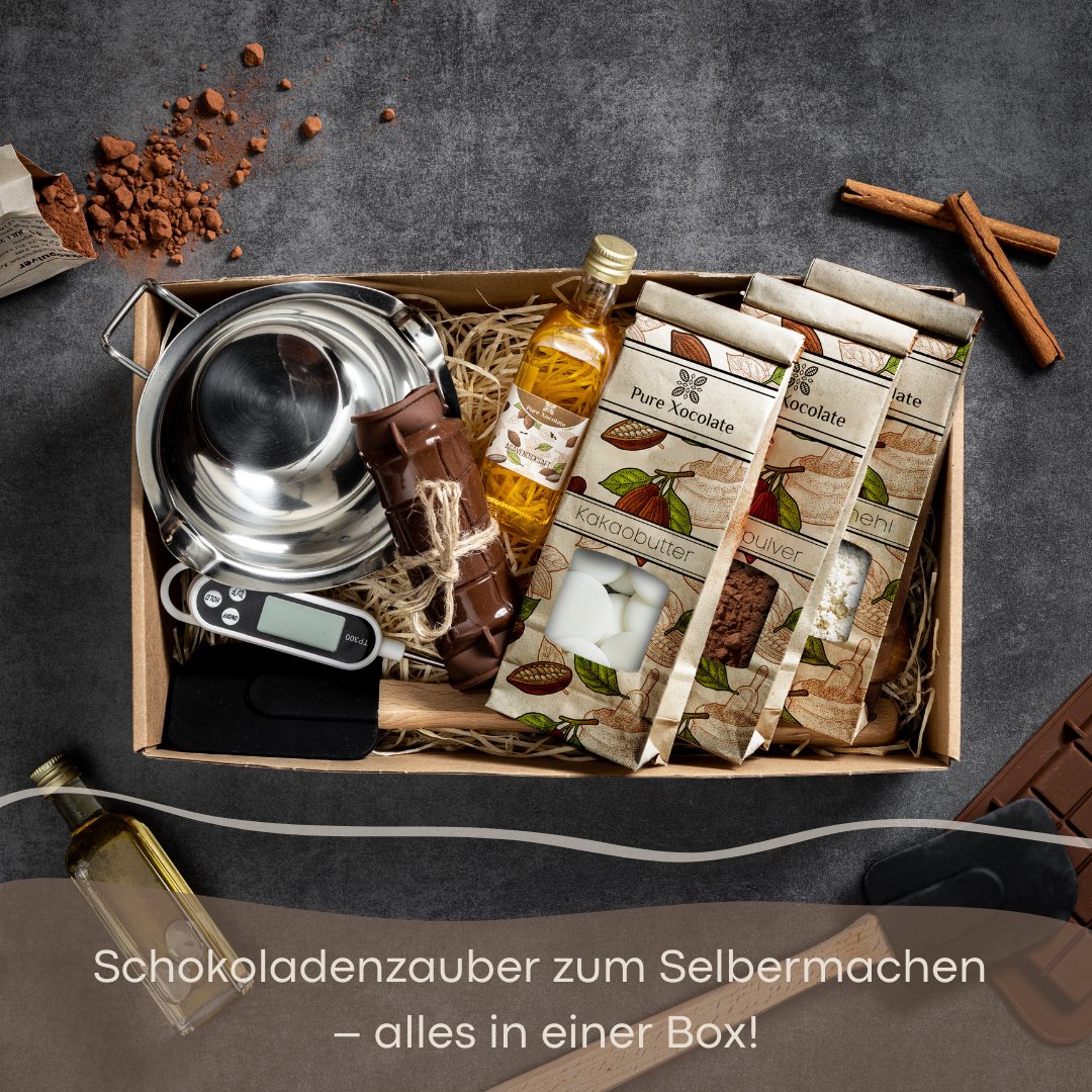 
                  
                    Schokoladen DIY-Komplett-Set (mit Toppings) - Pure Xocolate - DIY-Set Geschenk-Set -
                  
                