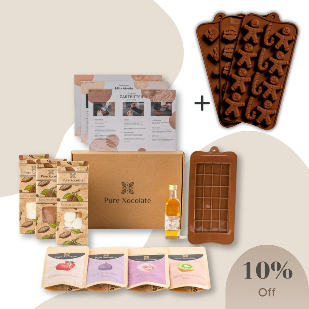 Weihnachtspralinen: Schokoladen Set (L) - Pure Xocolate - DIY-Set Geschenk-Set - Weihnachtspralinen: Schokoladen Set (L)
